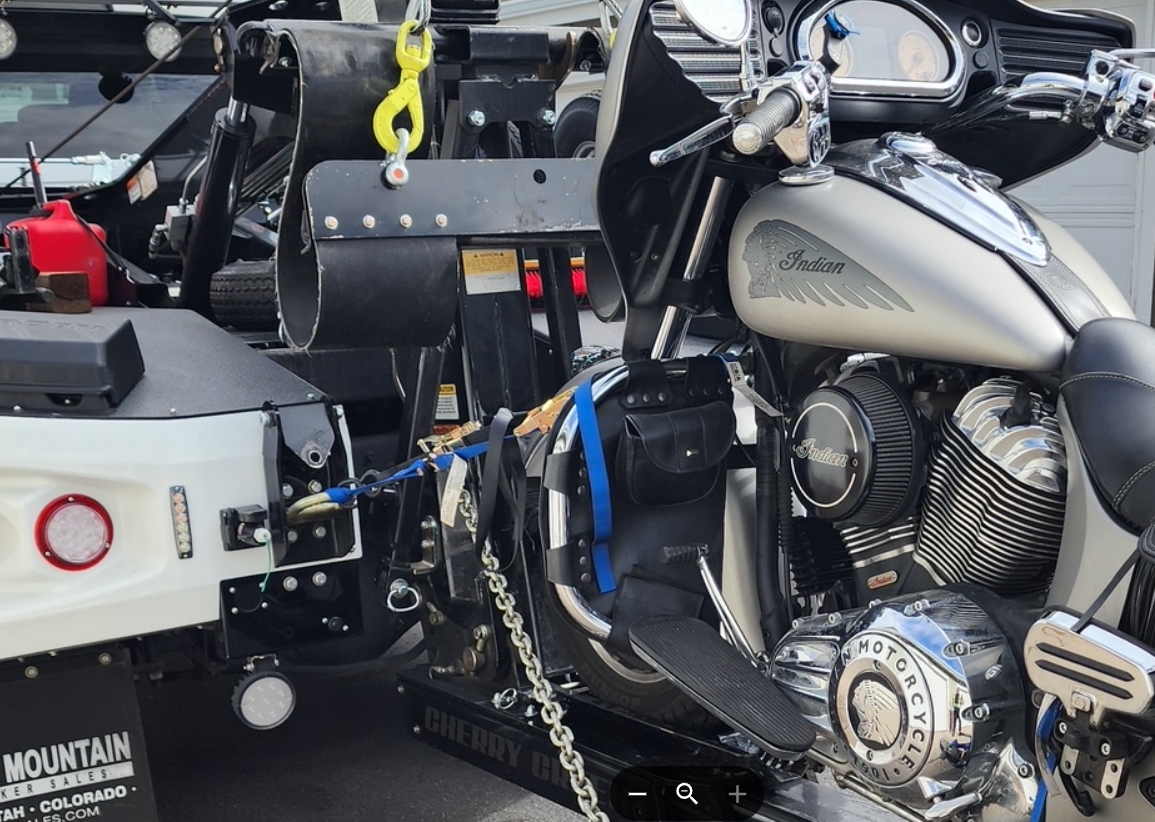 Indian Motorcycle Towed by Cherry Creek Towing and Recovery Littleton, Denver Metro Areas Colorado
