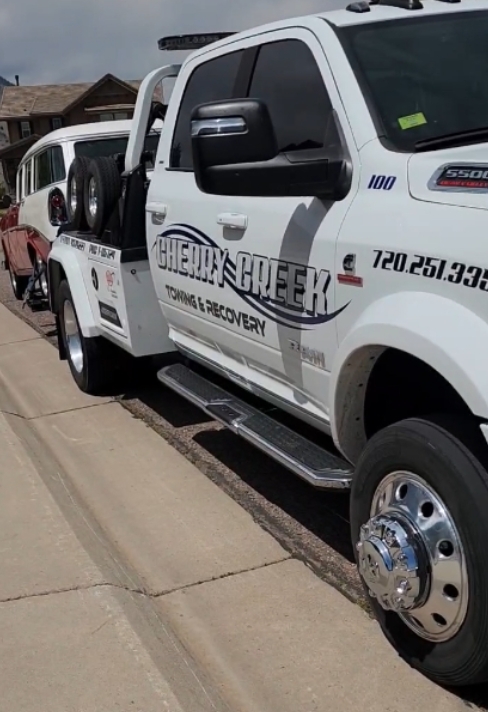 Towing a Classic Chevy Car by Cherry Creek Towing and Recovery Littleton CO